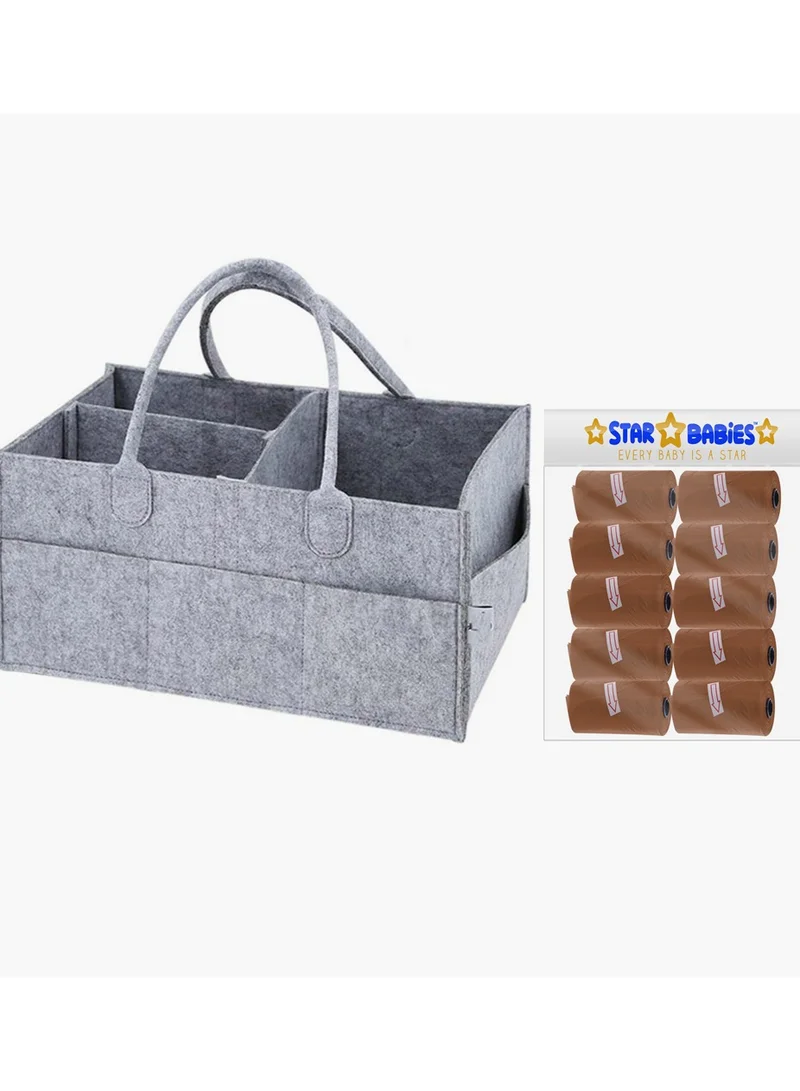 ستار بيبيز Caddy Diaper Bag-Grey with Scented Bag pack of 10-Brown